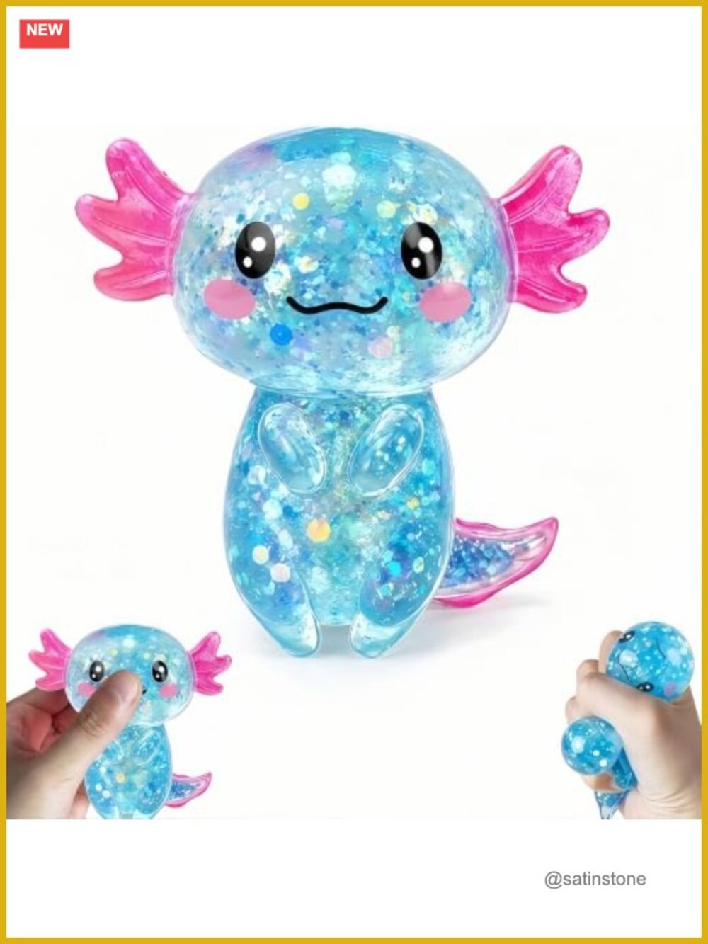 Glitter Axolotl Squishy Toy - Soft Stretchy Fidget Stress Relief Sensory